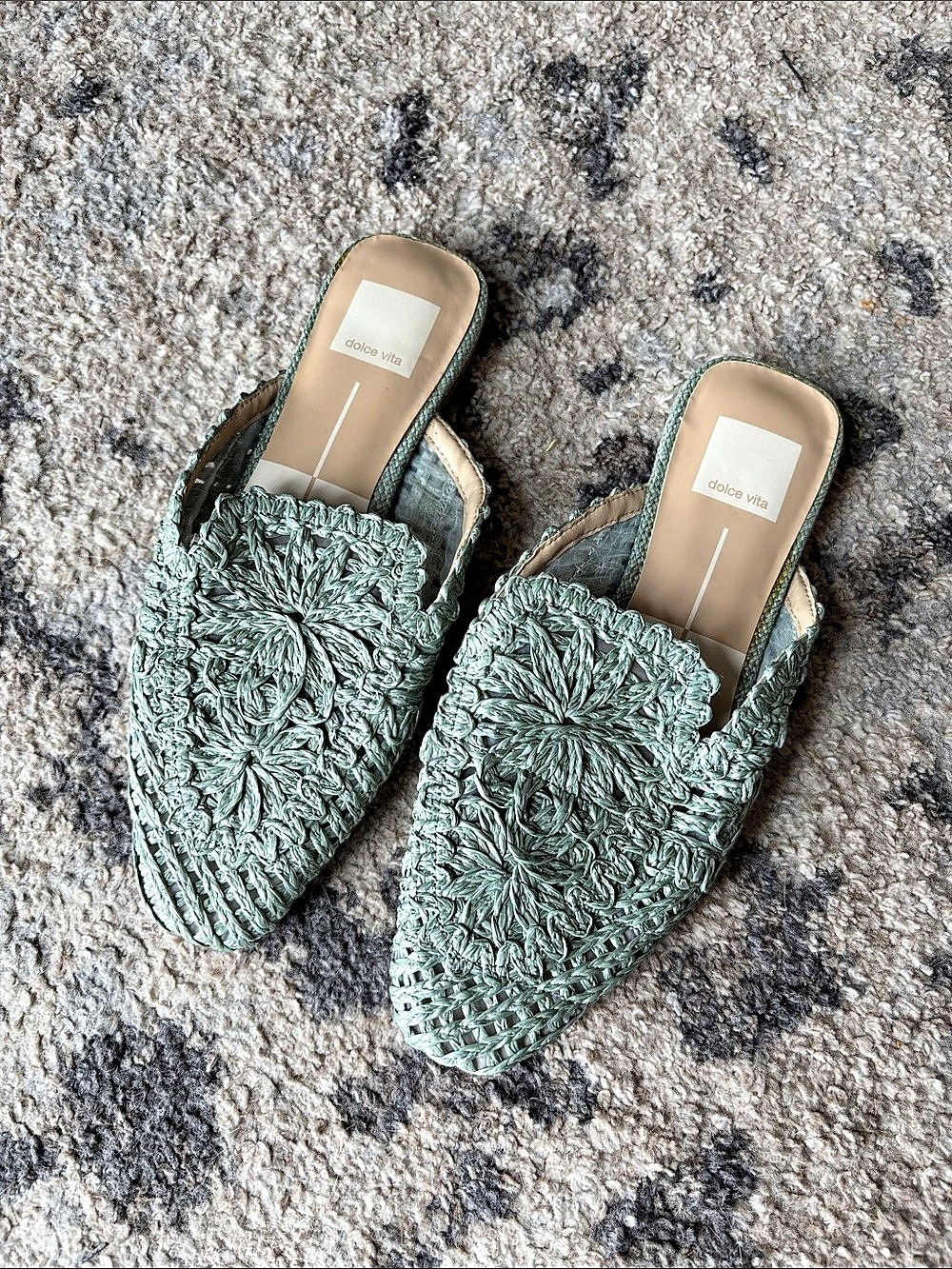 Dolce Vita Diya Crochet Slide Flat Mules US 6.5 Green
